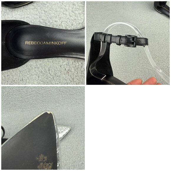 Rebecca Minkoff Flats Womens 10 Shoes Silver Black Crocodile Print Strap Sandals - Picture 9 of 11